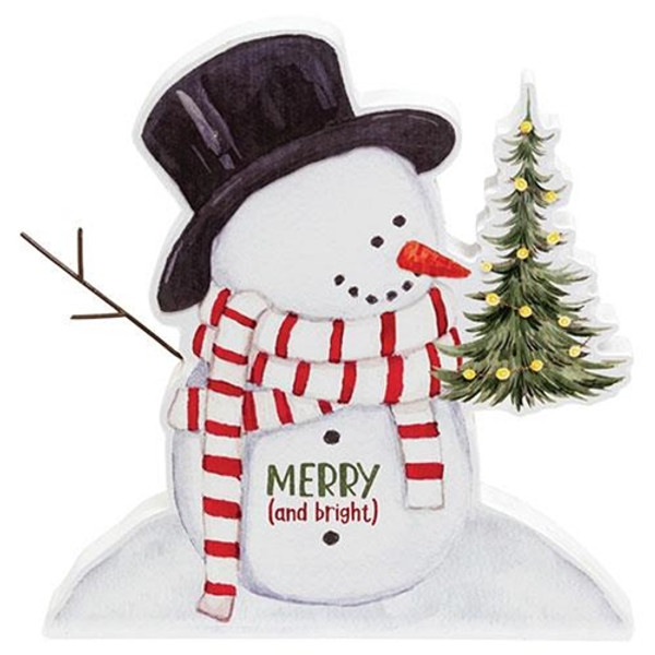 CWI Gifts Merry (And Bright) Wooden Snowman Sitter G37390