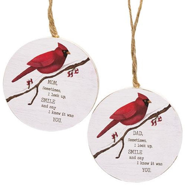 CWI Gifts Mom/Dad Round Cardinal Ornament 2 Assorted (Pack Of 2) G37429
