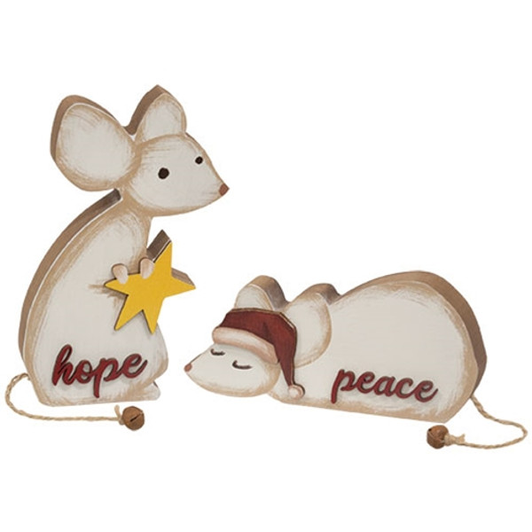 CWI Gifts Set Of 2 Hope & Peace Chunky Mouse Sitters G37430