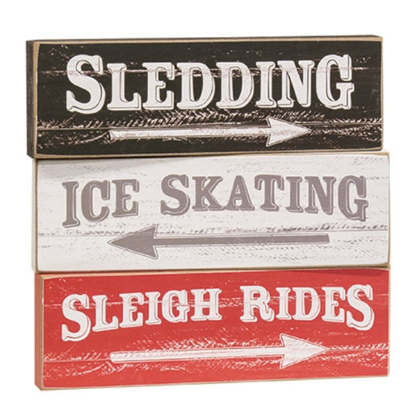 CWI Gifts Distressed Wooden Sledding Block 3 Assorted (Pack Of 3) G37453