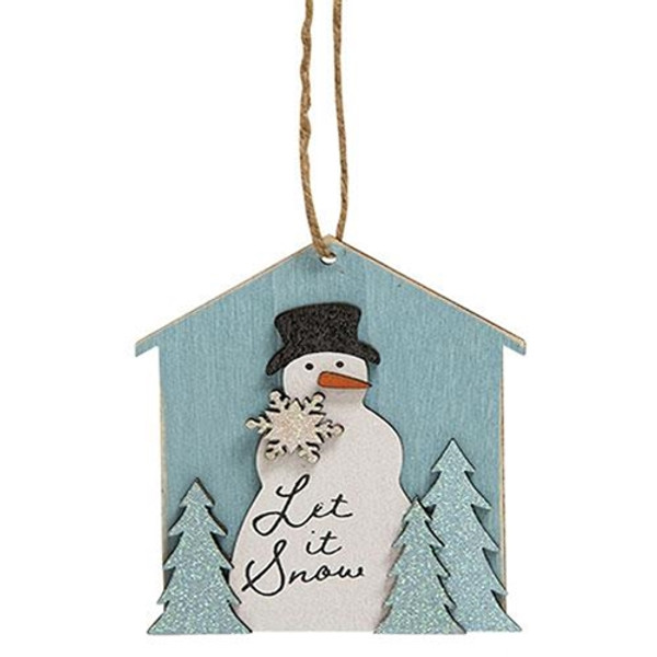 CWI Gifts Let It Snow Blue Sparkle Trees & Snowman Ornament G37535