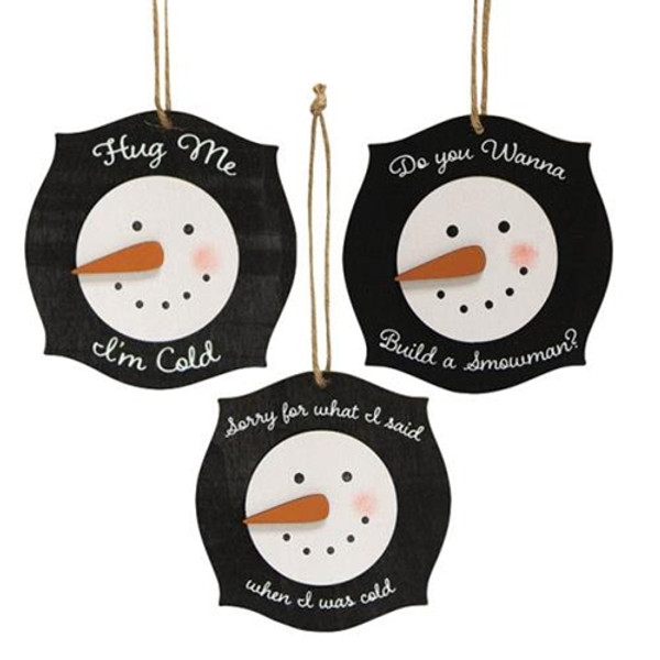 CWI Gifts Snowman Hug Ornament 3 Assorted (Pack Of 3) G37537