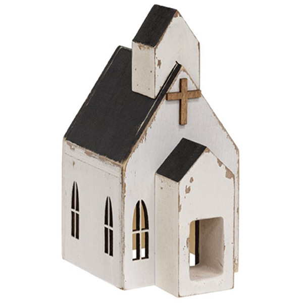 CWI Gifts Distressed White Wooden Church Sitter G37596