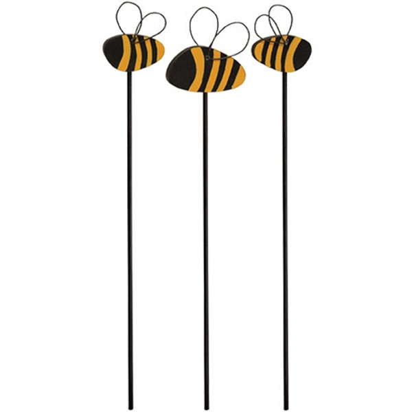 CWI Gifts Set Of 3 Wooden Bumblebee Plant Pokes G37617