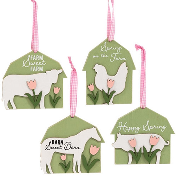 CWI Gifts Spring Barn Animal & Tulip Layered Ornament 4 Assorted (Pack Of 4) G37720