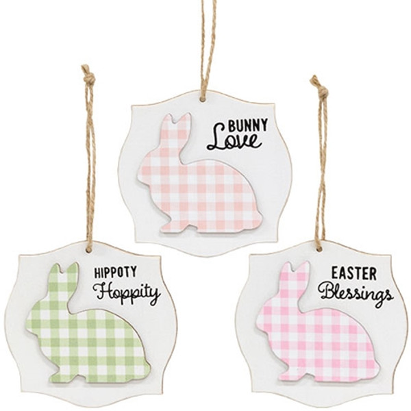 CWI Gifts Layered Buffalo Check Easter Bunny Blessings Ornament 3 Assorted (Pack Of 3) G37722