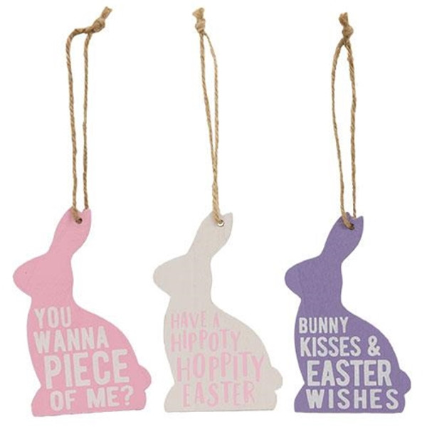 CWI Gifts Set Of 3 Bunny Words Wooden Ornaments G37724