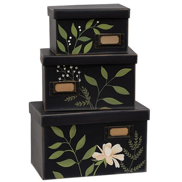 CWI Gifts Set Of 3 Leafy Floral File Boxes G37738