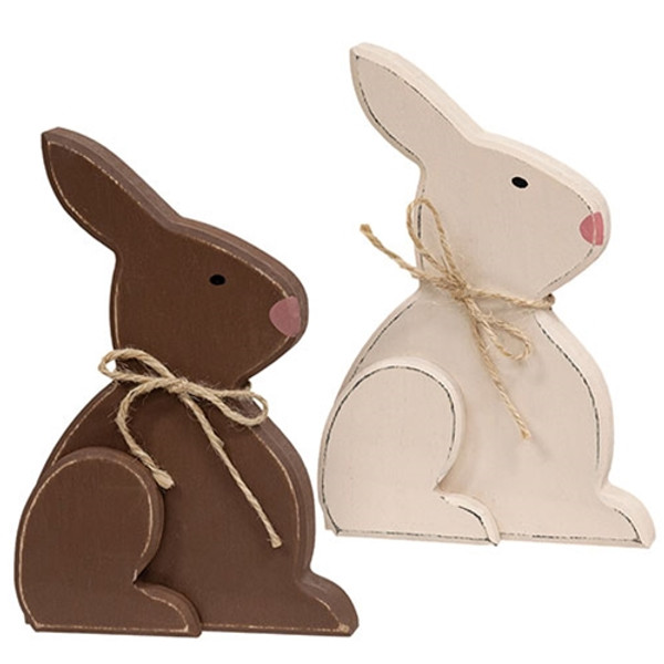 CWI Gifts Large Distressed Wooden Chunky Sitting Bunny 2 Assorted (Pack Of 2) G37791