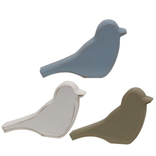 CWI Gifts Distressed Chunky Wooden Spring Bird 3 Assorted (Pack Of 3) G37794