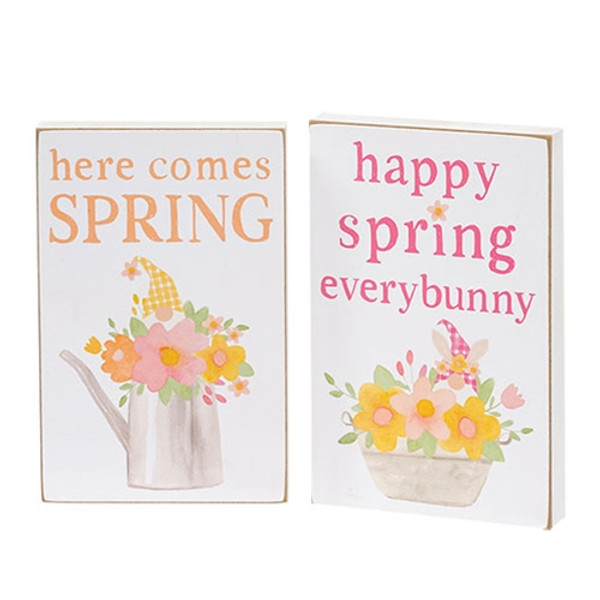 CWI Gifts Happy Spring Floral Gnome Block 2 Assorted (Pack Of 2) G37807