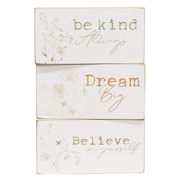 CWI Gifts Dream Believe Be Kind Floral Block 3 Assorted (Pack Of 3) G37820