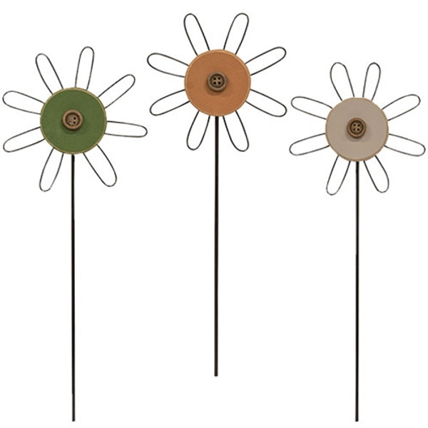CWI Gifts Wooden Button Flower Houseplant Poke 3 Assorted (Pack Of 3) G37825