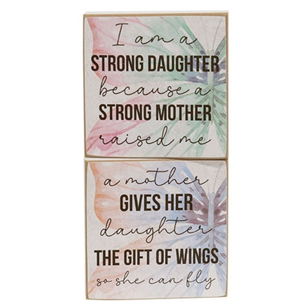 CWI Gifts Strong Mother Butterfly Square Block 2 Assorted (Pack Of 2) G37835