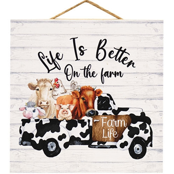 CWI Gifts Life Is Better On The Farm Cow Print Truck Sign G88540