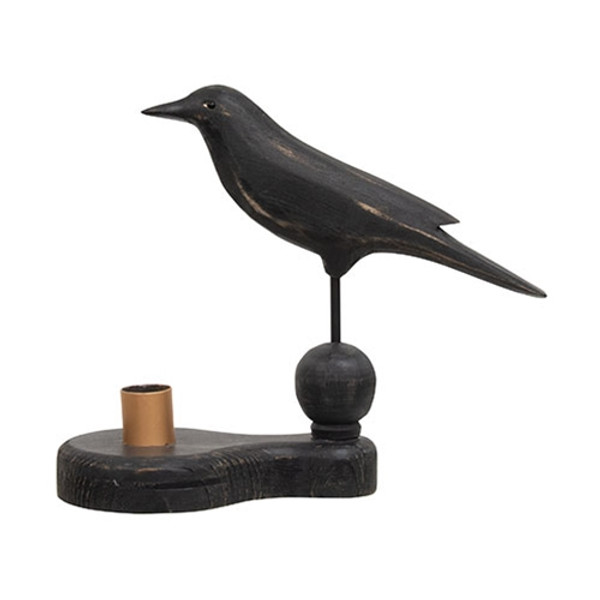 CWI Gifts Wooden Crow Pedestal With Taper Holder G91158