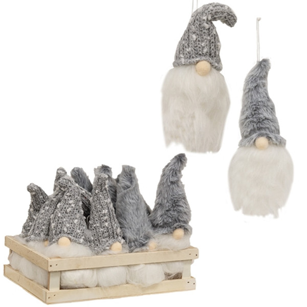 CWI Gifts Fuzzy Gray Gnome Ornament 2 Assorted (Pack Of 2) GADC4370