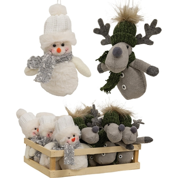 CWI Gifts Winter Snowman Or Reindeer Ornament 2 Assorted (Pack Of 2) GADC4377