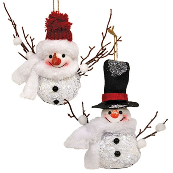 CWI Gifts Twig & Sequin Snowman Ornament 2 Assorted (Pack Of 2) GC23430