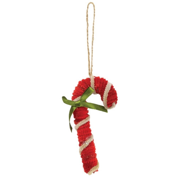 CWI Gifts Chenille Candy Cane Ornament With Green Bow GCS38922