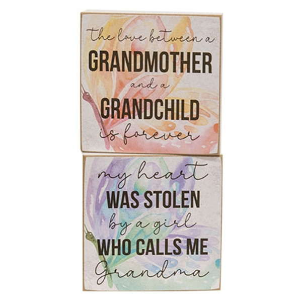 CWI Gifts Grandmother Butterfly Square Block 2 Assorted (Pack Of 2) GH37834