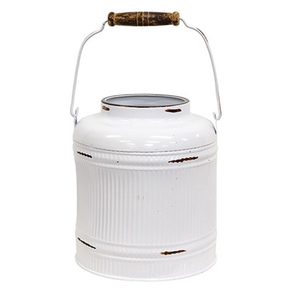 CWI Gifts Distressed White Metal Ribbed Flower Garden Bucket With Handle GHAC2400