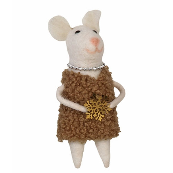 CWI Gifts Felted Mrs Mouse With Pearl Necklace Ornament GHBY2702