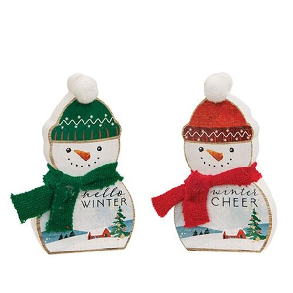 CWI Gifts Winter Snowman Wood Sitter 2 Assorted (Pack Of 2) GHY05083