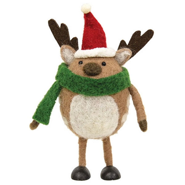 CWI Gifts Felted Reindeer Ornament With Santa Hat GQHT3003