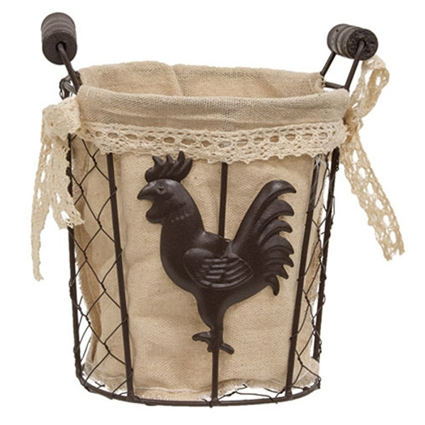 CWI Gifts Fabric Lined Chicken Wire Rooster Bucket GQX19446M