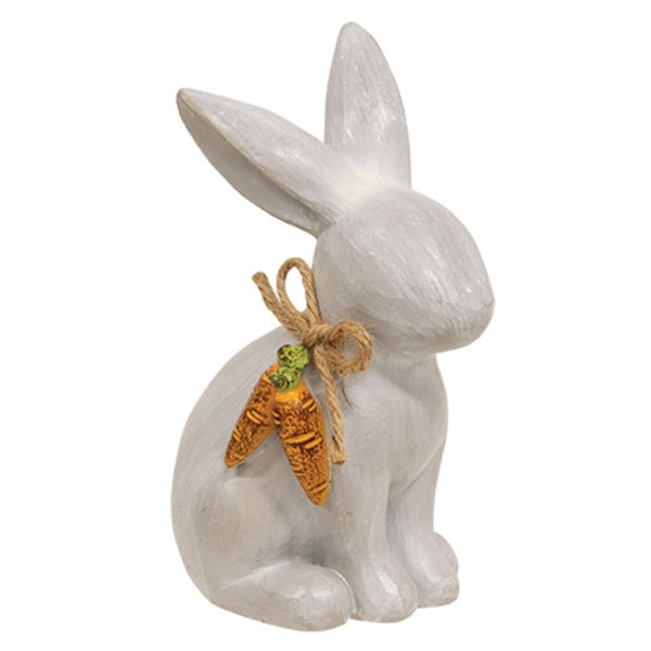 CWI Gifts Carved Look Gray Resin Bunny With Carrot Bow GS24031