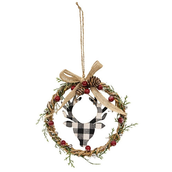 CWI Gifts Mini Wreath With Black & White Buffalo Check Deer GSHN4222