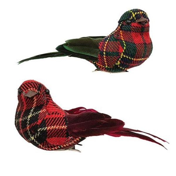 CWI Gifts Christmas Plaid Bird Clip Ornament 2 Assorted (Pack Of 2) GSHN5109