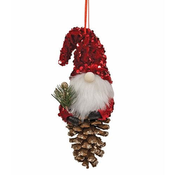 CWI Gifts Red Sequin Gnome Pinecone Ornament GSHN5114