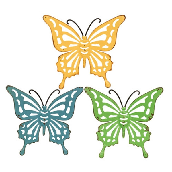 CWI Gifts Distressed Metal Wall Butterfly 3 Assorted (Pack Of 3) GT24389