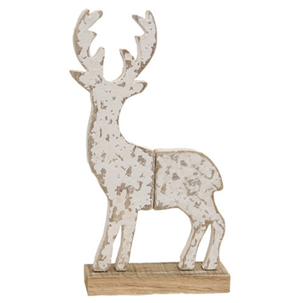 CWI Gifts Distressed Wooden Snowy Reindeer On Base GWXF39049