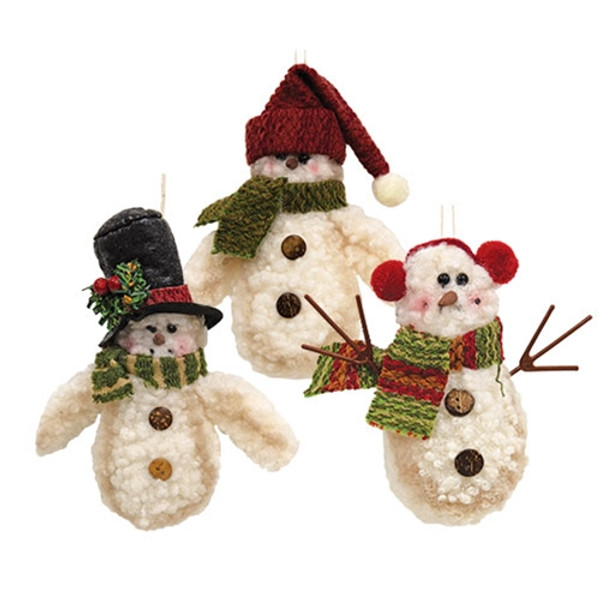 CWI Gifts Fuzzy Snowman With Scarf Ornament 3 Assorted (Pack Of 3) GXO5452