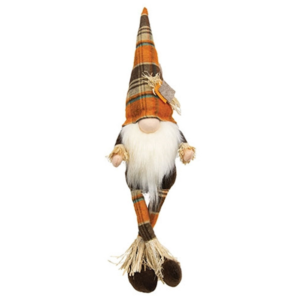 CWI Gifts Harvest Plaid Scarecrow Dangle Leg Gnome GZOE5062