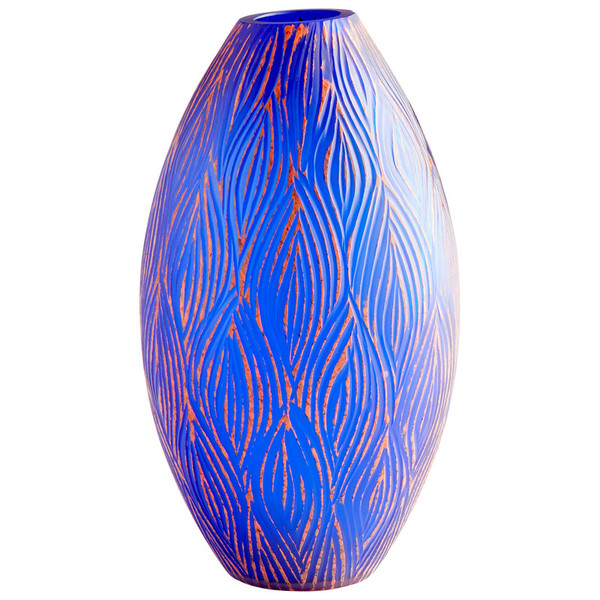 Cyan Small Fused Groove Vase 10032