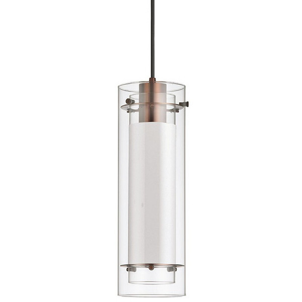 Dainolite 1 Light Oil Brushed Bronze Pendant Clear Frosted Glass With White Fabric Sleeve Black Wire 22152-790-OBB