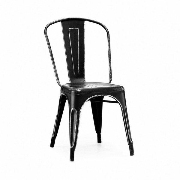 Dreux Tolix Vintage Matte Black Silver Side Chair (Set of 4) LS-9000-BLKSLV