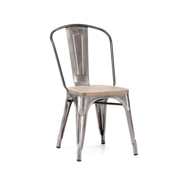 Dreux Tolix Gunmetal Light Elm Wood Side Chair (Set of 4) LS-9000-GUNLW