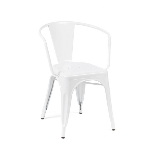Dreux Tolix Glossy White Steel Dining Arm Chair (Set of 4) LS-9001-WHT