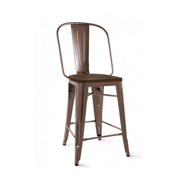 Dreux Tolix Rustic Matte Elm Wood Counter Chair 24" (Set of 4) LS-9111-RMTW