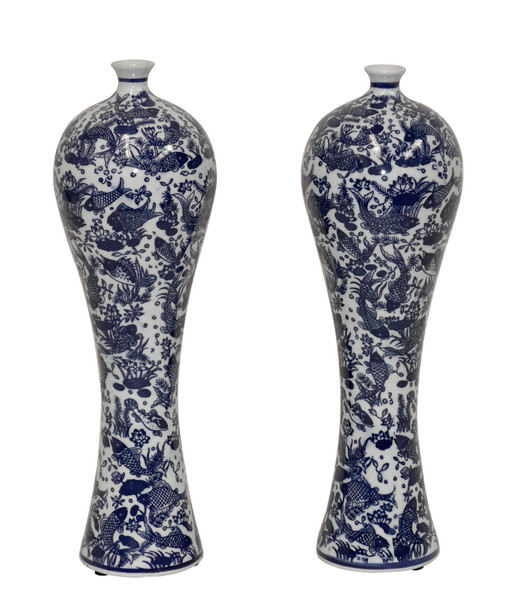 D0291 Blue & White Mei Ping Porcelain Vase ( Pair ) by Dessau Home