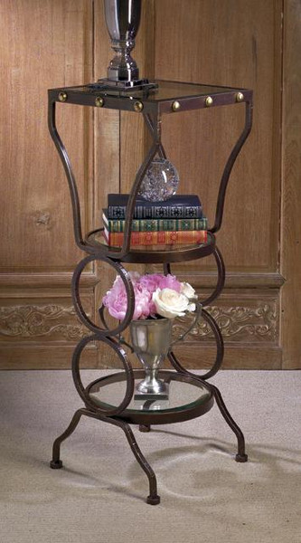 ME2215 Button Hammered 3-Tier Table With Tinted Glass Shelve