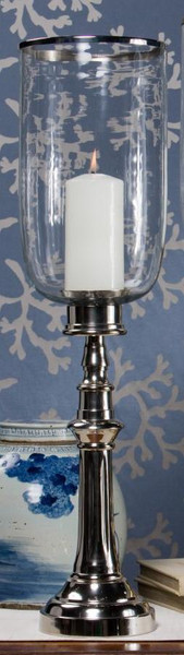 ME2218 Nickel Column Hurricane With Clear Glass And Rim by Dessau Home