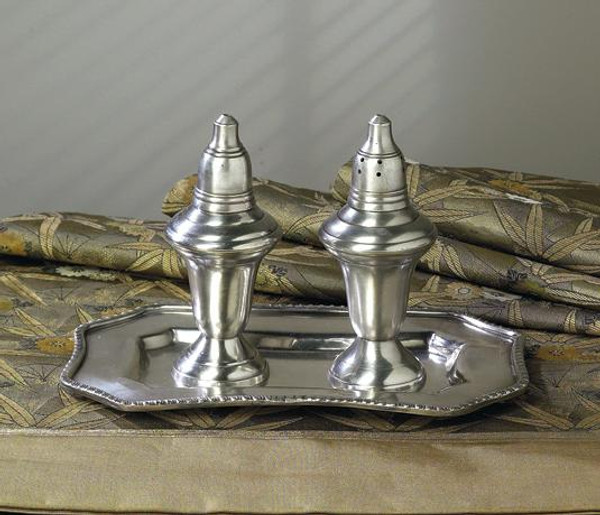 R311 Antique Silver Brass Sal Pepper Set With Tray (Pack of 4)