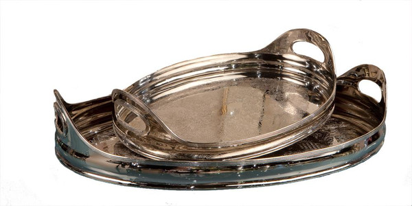 ST114 Nickel Brass Tray Oval Etched 16.5 Length by Dessau Home