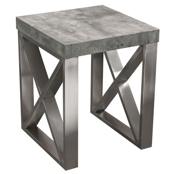 Carrera End Table in 3D Marble Finish with Brushed Stainless Steel Legs CARRERAETMA2